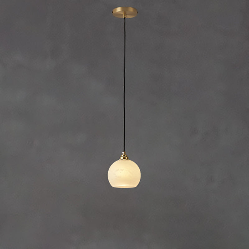 Traditionelle chinesische Kugel aus Kupfer und Jade 1-flammige Pendelleuchte für das Wohnzimmer 