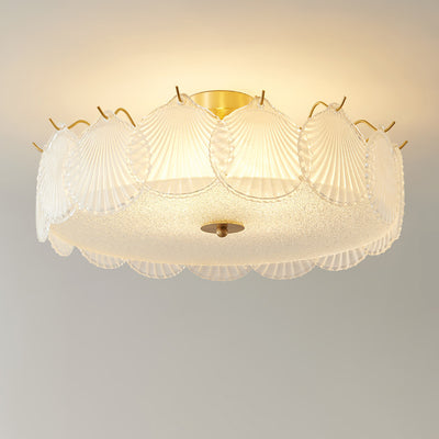 Traditional Luxury Round Copper Glass 4/5 Light Semi-Flush Mount Ceiling Light For Bedroom