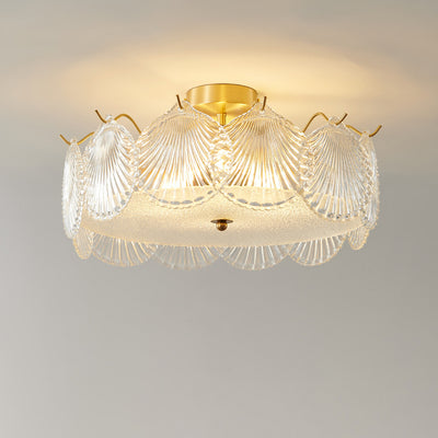 Traditional Luxury Round Copper Glass 4/5 Light Semi-Flush Mount Ceiling Light For Bedroom