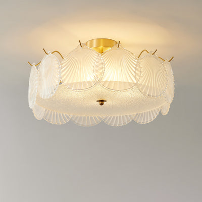 Traditional Luxury Round Copper Glass 4/5 Light Semi-Flush Mount Ceiling Light For Bedroom