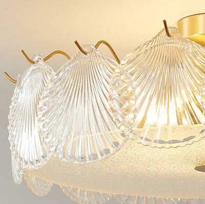 Traditional Luxury Round Copper Glass 4/5 Light Semi-Flush Mount Ceiling Light For Bedroom