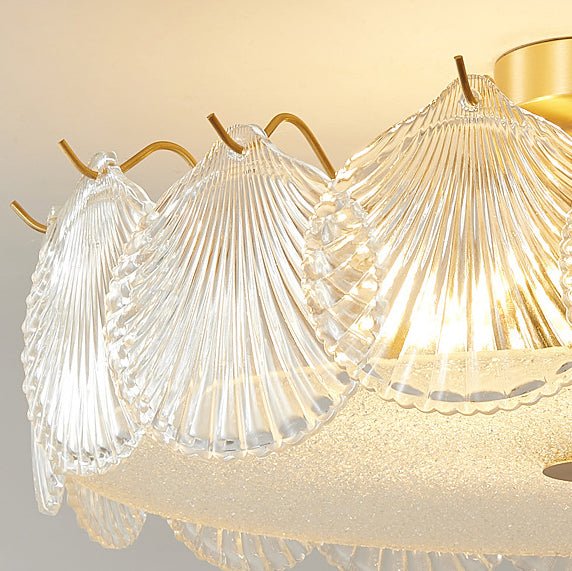 Traditional Luxury Round Copper Glass 4/5 Light Semi-Flush Mount Ceiling Light For Bedroom