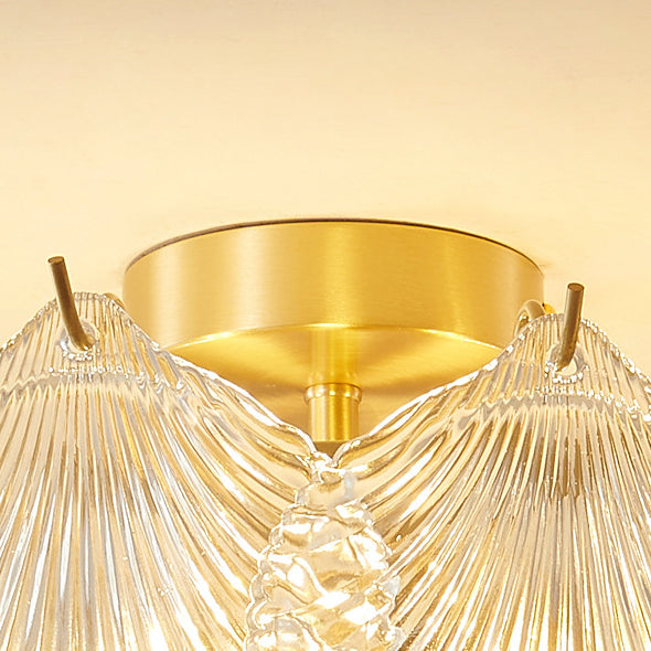 Traditional Luxury Round Copper Glass 4/5 Light Semi-Flush Mount Ceiling Light For Bedroom
