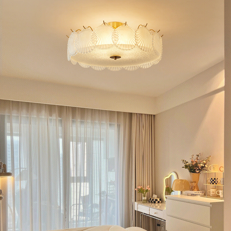 Traditional Luxury Round Copper Glass 4/5 Light Semi-Flush Mount Ceiling Light For Bedroom