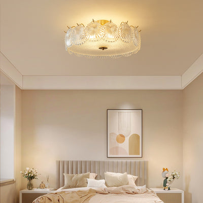 Traditional Luxury Round Copper Glass 4/5 Light Semi-Flush Mount Ceiling Light For Bedroom