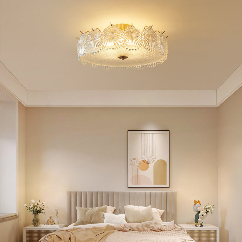 Traditional Luxury Round Copper Glass 4/5 Light Semi-Flush Mount Ceiling Light For Bedroom