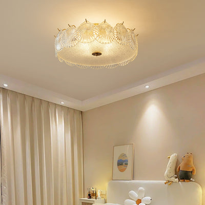 Traditional Luxury Round Copper Glass 4/5 Light Semi-Flush Mount Ceiling Light For Bedroom