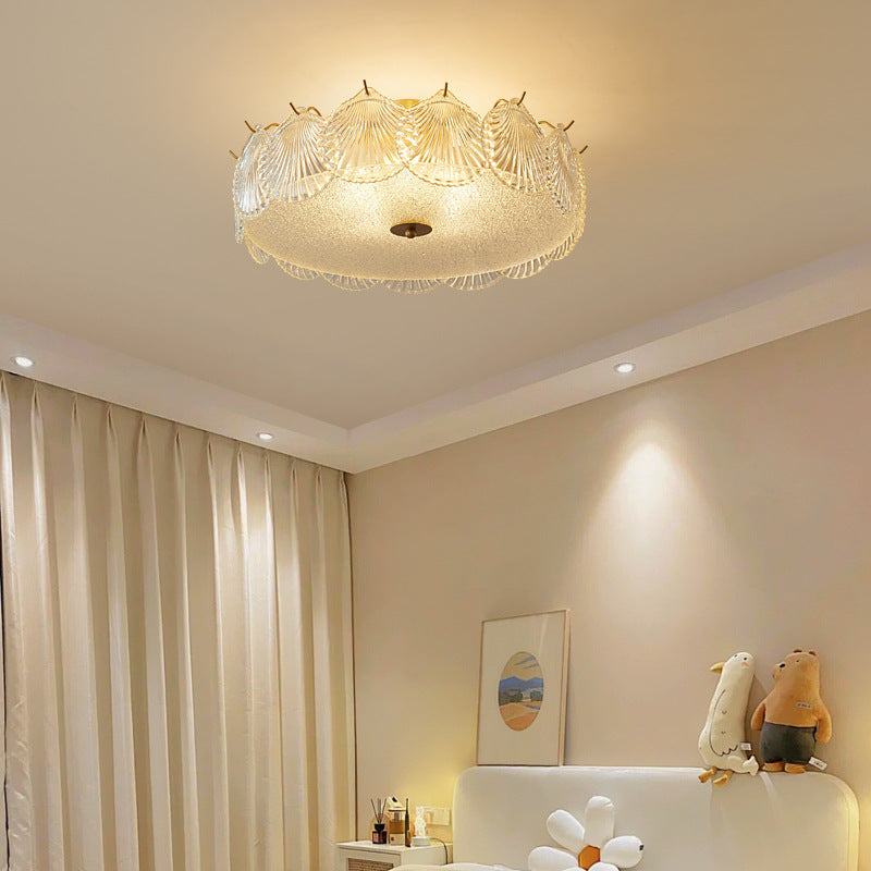 Traditional Luxury Round Copper Glass 4/5 Light Semi-Flush Mount Ceiling Light For Bedroom