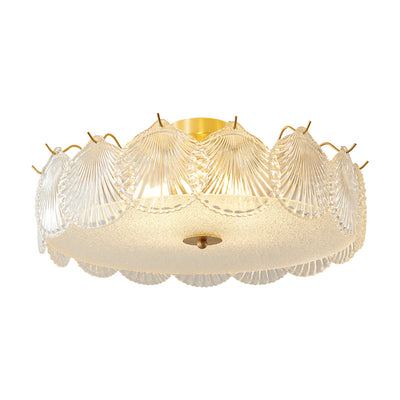 Traditional Luxury Round Copper Glass 4/5 Light Semi-Flush Mount Ceiling Light For Bedroom