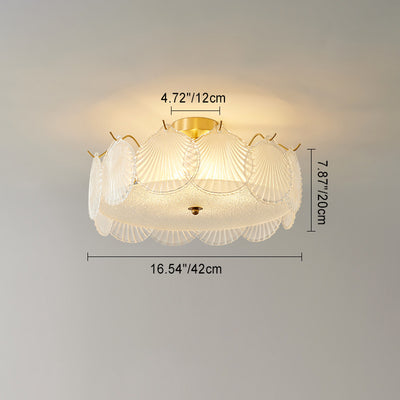 Traditional Luxury Round Copper Glass 4/5 Light Semi-Flush Mount Ceiling Light For Bedroom