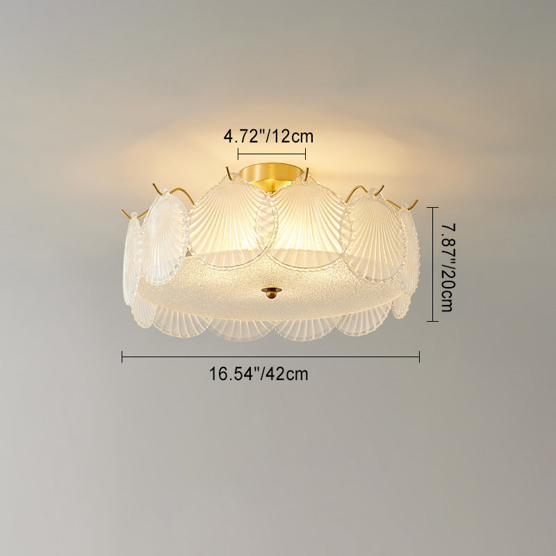 Traditional Luxury Round Copper Glass 4/5 Light Semi-Flush Mount Ceiling Light For Bedroom