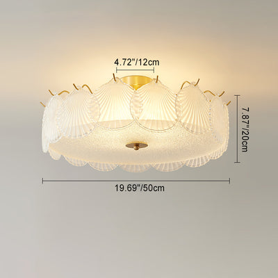 Traditional Luxury Round Copper Glass 4/5 Light Semi-Flush Mount Ceiling Light For Bedroom