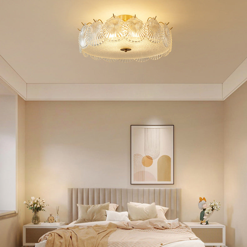 Traditional Luxury Round Copper Glass 4/5 Light Semi-Flush Mount Ceiling Light For Bedroom