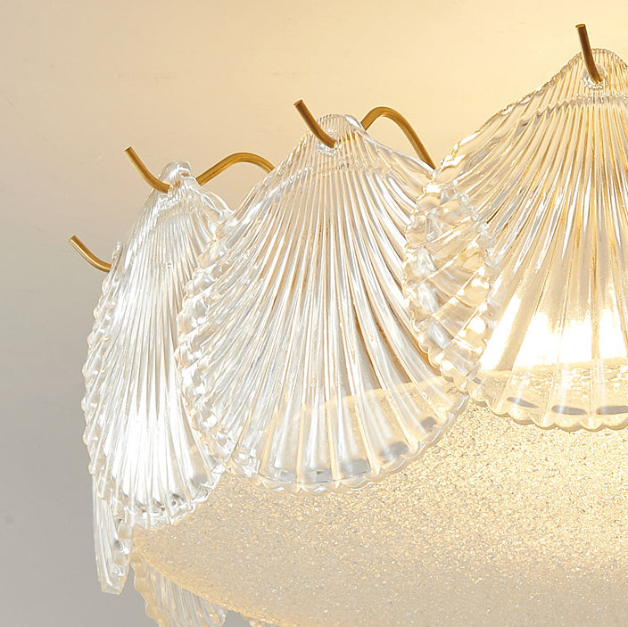 Traditional Luxury Round Copper Glass 4/5 Light Semi-Flush Mount Ceiling Light For Bedroom