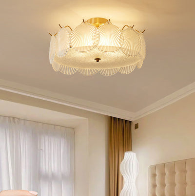 Traditional Luxury Round Copper Glass 4/5 Light Semi-Flush Mount Ceiling Light For Bedroom