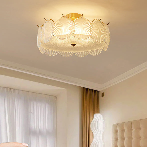 Traditional Luxury Round Copper Glass 4/5 Light Semi-Flush Mount Ceiling Light For Bedroom