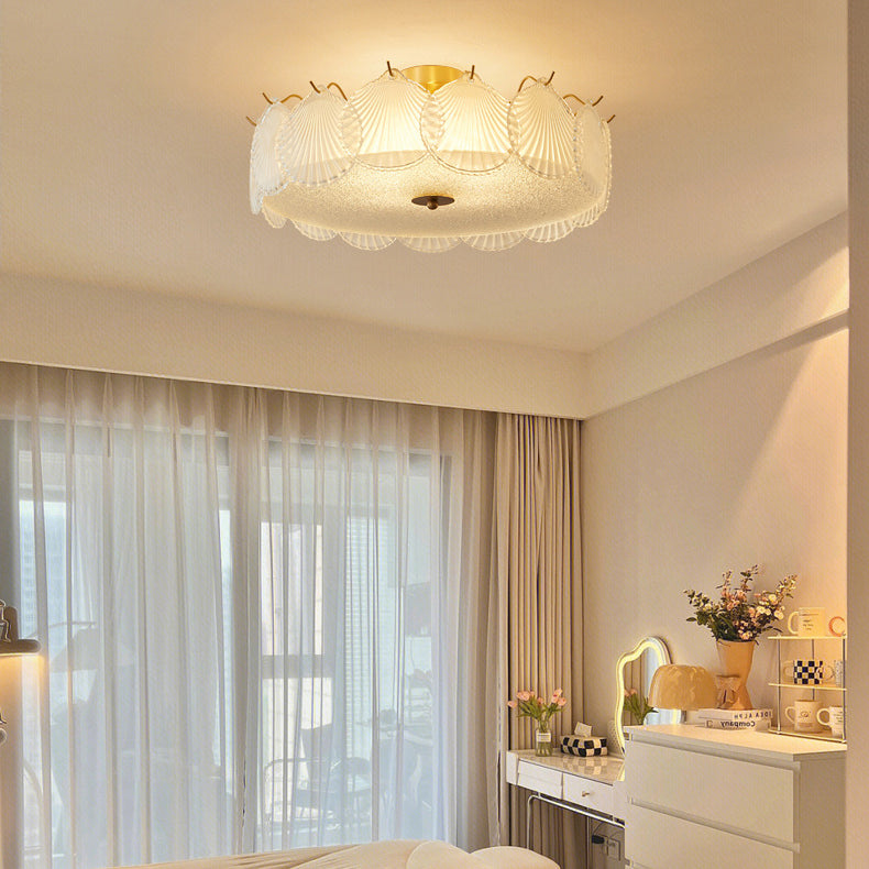 Traditional Luxury Round Copper Glass 4/5 Light Semi-Flush Mount Ceiling Light For Bedroom