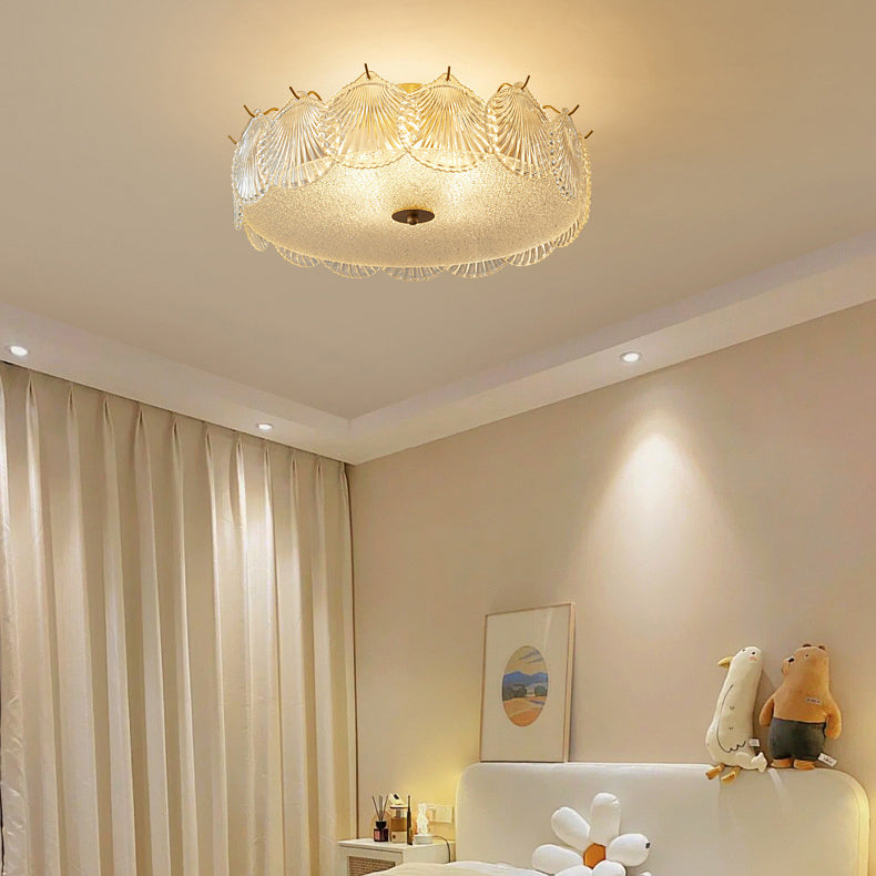 Traditional Luxury Round Copper Glass 4/5 Light Semi-Flush Mount Ceiling Light For Bedroom