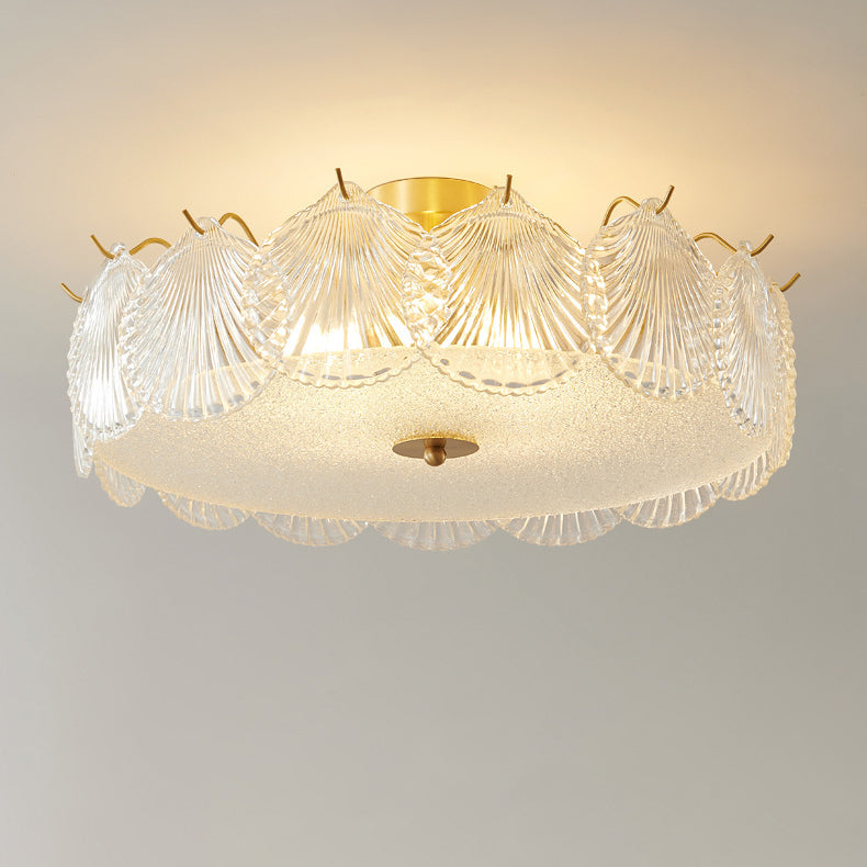 Traditional Luxury Round Copper Glass 4/5 Light Semi-Flush Mount Ceiling Light For Bedroom