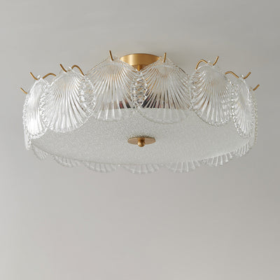 Traditional Luxury Round Copper Glass 4/5 Light Semi-Flush Mount Ceiling Light For Bedroom