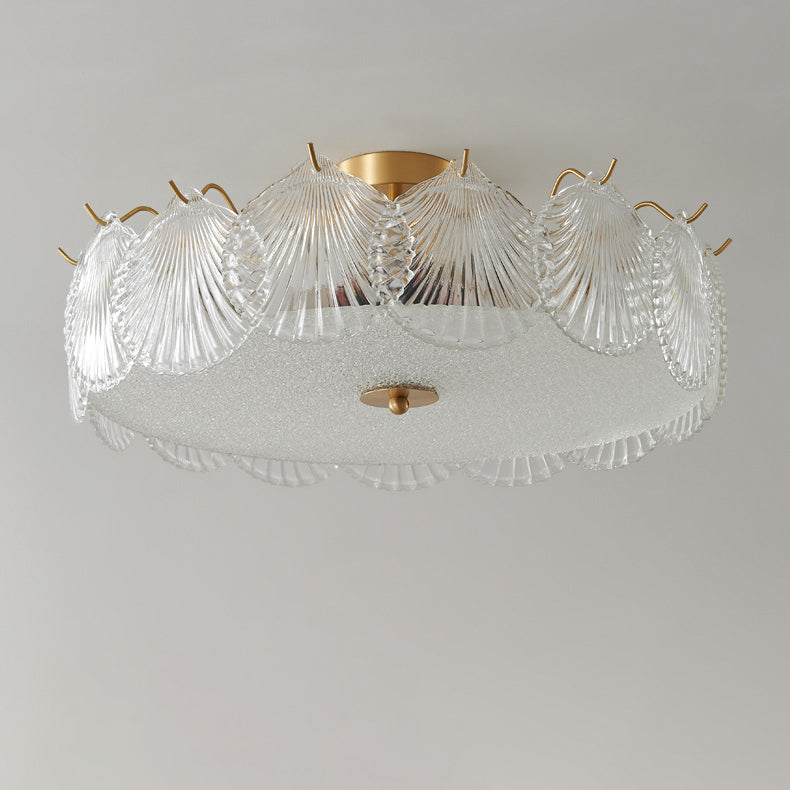 Traditional Luxury Round Copper Glass 4/5 Light Semi-Flush Mount Ceiling Light For Bedroom