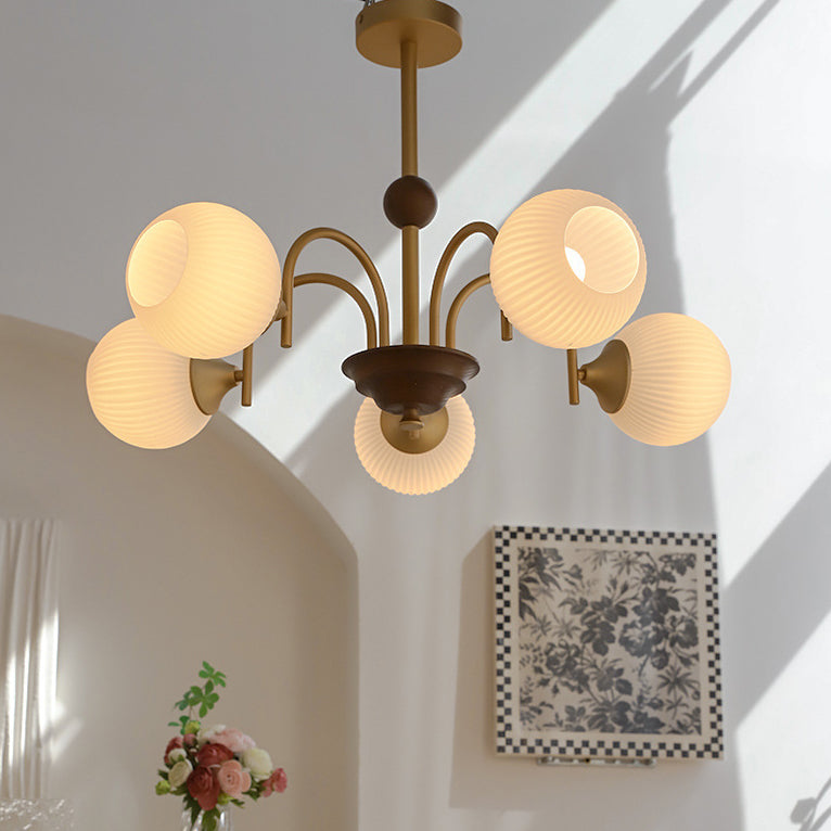 Traditional Vintage Globe Iron Glass 5-Light Chandelier For Living Room