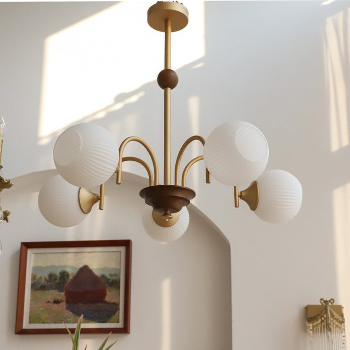 Traditional Vintage Globe Iron Glass 5-Light Chandelier For Living Room