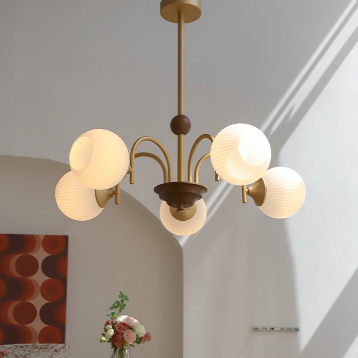 Lustre traditionnel vintage en fer et verre à 5 lumières pour salon 