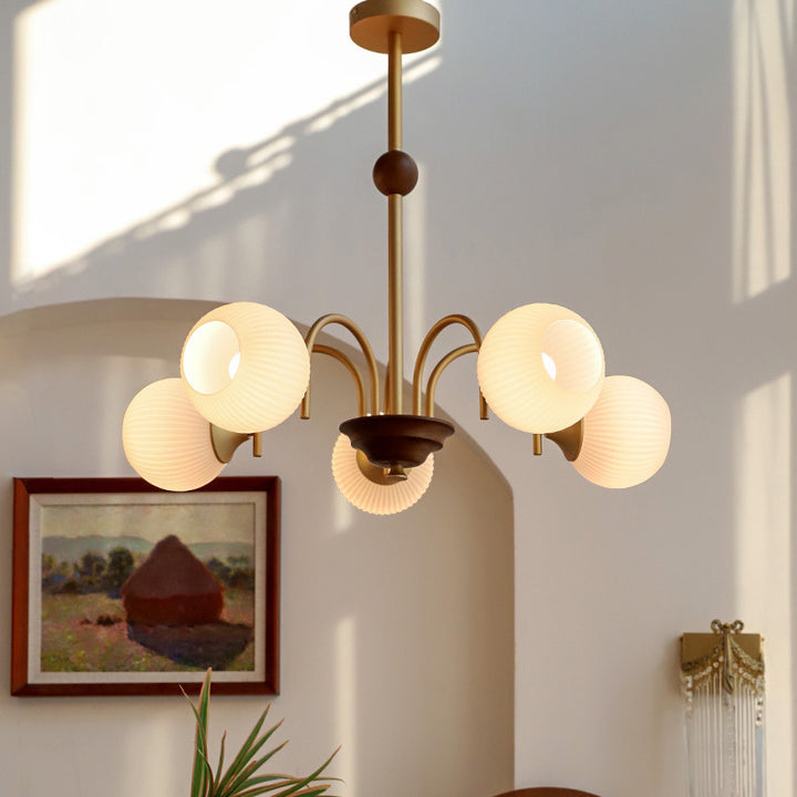 Lustre traditionnel vintage en fer et verre à 5 lumières pour salon 