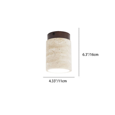 Traditional Japanese Cylinder Solid Wood Yellow Travertine 1-Light Semi-Flush Mount Ceiling Light For Hallway