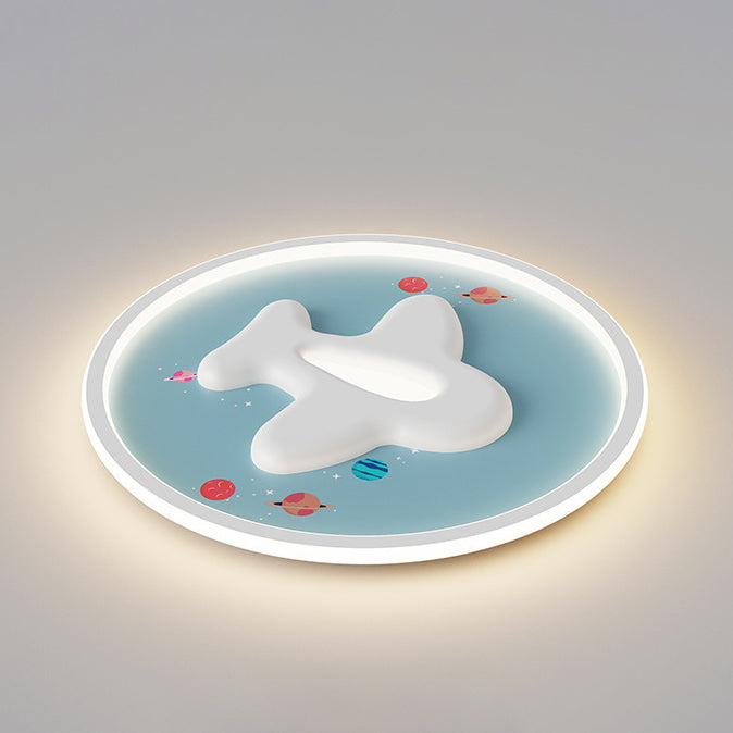 Modern Eclectic Kids Cartoon Airplane Iron Aluminum LED Flush Mount Ceiling Light For Bedroom