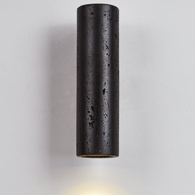 Moderner minimalistischer Zylinder aus schwarzem Travertin, Wandleuchte aus massivem Holz mit 1 Licht für das Wohnzimmer 
