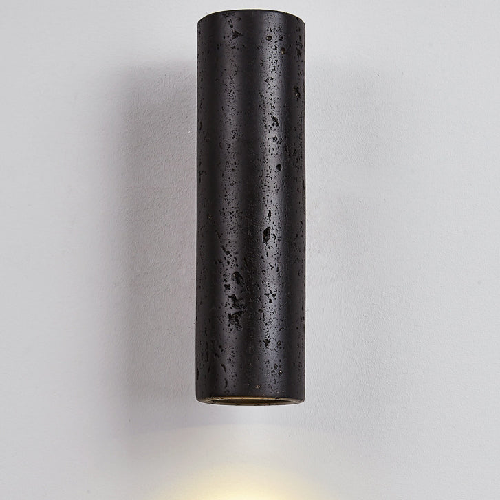 Moderner minimalistischer Zylinder aus schwarzem Travertin, Wandleuchte aus massivem Holz mit 1 Licht für das Wohnzimmer 