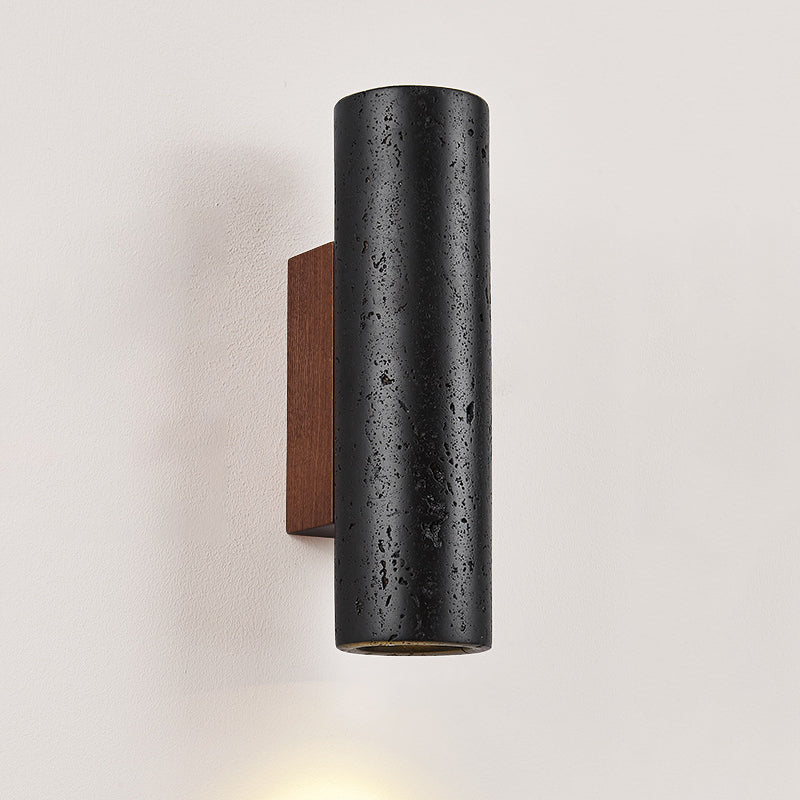 Moderner minimalistischer Zylinder aus schwarzem Travertin, Wandleuchte aus massivem Holz mit 1 Licht für das Wohnzimmer 