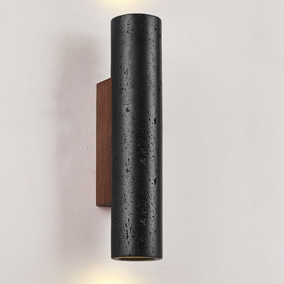 Moderner minimalistischer Zylinder aus schwarzem Travertin, Wandleuchte aus massivem Holz mit 1 Licht für das Wohnzimmer 
