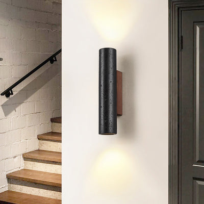 Moderner minimalistischer Zylinder aus schwarzem Travertin, Wandleuchte aus massivem Holz mit 1 Licht für das Wohnzimmer 