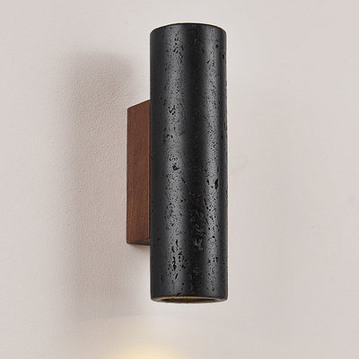 Moderner minimalistischer Zylinder aus schwarzem Travertin, Wandleuchte aus massivem Holz mit 1 Licht für das Wohnzimmer 