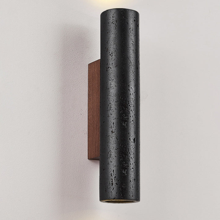 Moderner minimalistischer Zylinder aus schwarzem Travertin, Wandleuchte aus massivem Holz mit 1 Licht für das Wohnzimmer 