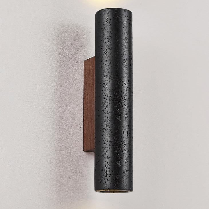 Moderner minimalistischer Zylinder aus schwarzem Travertin, Wandleuchte aus massivem Holz mit 1 Licht für das Wohnzimmer 