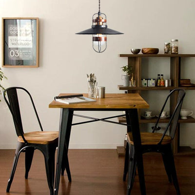 Traditional Japanese Cone Iron Solid Wood 1-Light Pendant Light For Bedroom