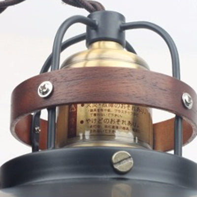 Traditional Japanese Cone Iron Solid Wood 1-Light Pendant Light For Bedroom