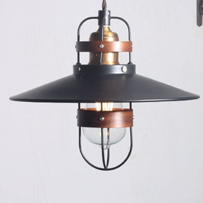 Traditional Japanese Cone Iron Solid Wood 1-Light Pendant Light For Bedroom