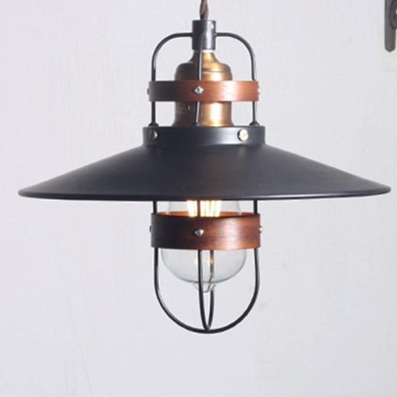 Traditional Japanese Cone Iron Solid Wood 1-Light Pendant Light For Bedroom