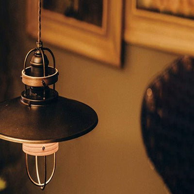 Traditional Japanese Cone Iron Solid Wood 1-Light Pendant Light For Bedroom