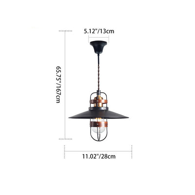 Traditional Japanese Cone Iron Solid Wood 1-Light Pendant Light For Bedroom