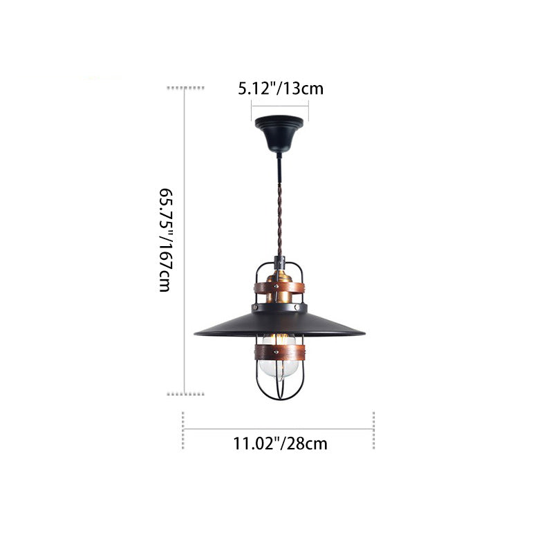 Traditional Japanese Cone Iron Solid Wood 1-Light Pendant Light For Bedroom