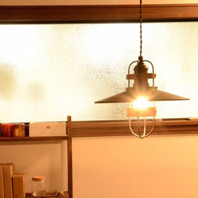 Traditional Japanese Cone Iron Solid Wood 1-Light Pendant Light For Bedroom