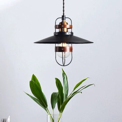 Traditional Japanese Cone Iron Solid Wood 1-Light Pendant Light For Bedroom