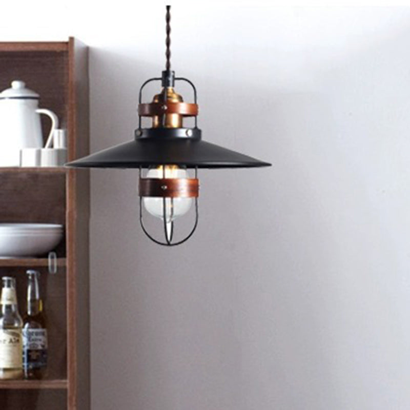 Traditional Japanese Cone Iron Solid Wood 1-Light Pendant Light For Bedroom