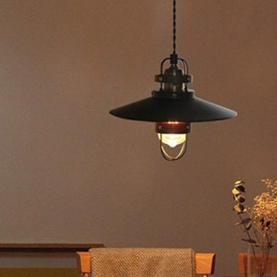Traditional Japanese Cone Iron Solid Wood 1-Light Pendant Light For Bedroom